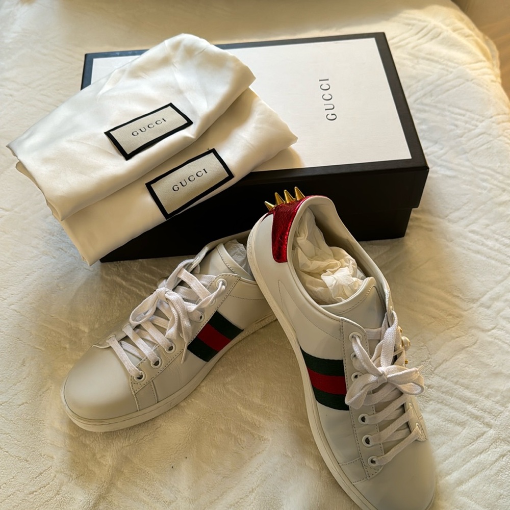 Gucci New Ace studded low top sneakers for women size 38. Great condition!
